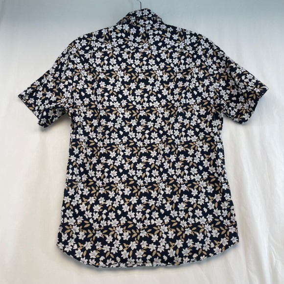 Michael Kors Slim Fit Short Sleeve Button Down Dress Shirt Navy Floral Men’s M - Picture 2 of 14